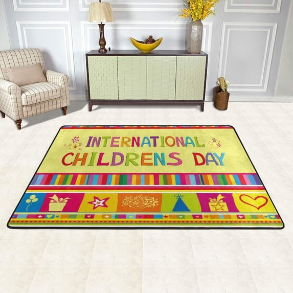 SKYSONIC Area Rug Carpet Happy Children's Day Doormat for Hardwood Floor Entrance Living Room Bedroom 24x36 Inch
