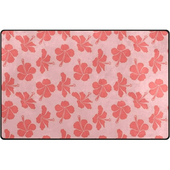 SKYSONIC Area Rug Carpet Hibiscus in Neutral and Pink Colors Doormat for Hardwood Floor Entrance Living Room Bedroom 2'7"x1'8" (31x20 in)