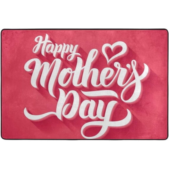 SKYSONIC Area Rug Carpet Mother's Day with Heart On Red Doormat for Hardwood Floor Entrance Living Room Bedroom 24x36 Inch