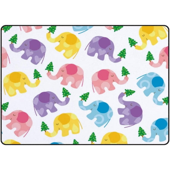 SKYSONIC Area Rug Cute Cartoon Pastel Elephants Nursery Rug Floor Mat Kids Playing Mat for Living Room Bedroom, 63x48 in