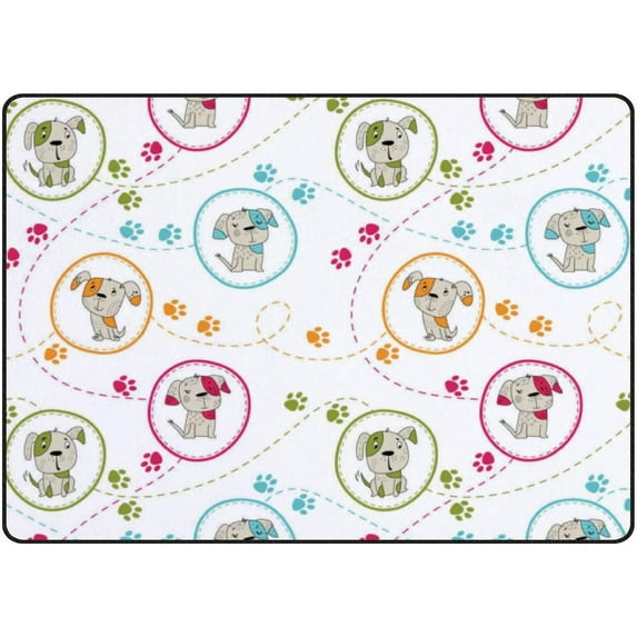 SKYSONIC Area Rug Cute Colored Puppy Dogs with Paws on White Nursery Rug Floor Mat Kids Playing Mat for Living Room Bedroom, 72x48 in