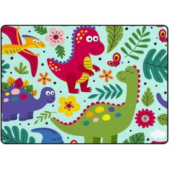 SKYSONIC Area Rug Cute Colorful Dinosaurs Leaves Nursery Rug Floor Mat Kids Playing Mat 5'x 3'3" (60 x 39 in) for Living Room Bedroom