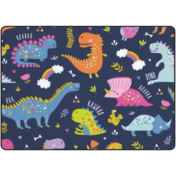 SKYSONIC Area Rug Cute Funny Dinosaurs Leaves Pattern Nursery Rug Floor Mat Kids Playing Mat for Living Room Bedroom, 63x48 in