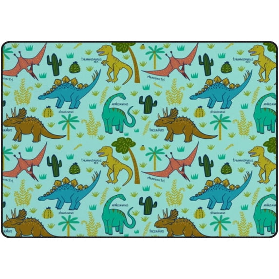 SKYSONIC Area Rug Dinosaurs Trees and Fern Nursery Rug Floor Mat Kids Playing Mat for Living Room Bedroom, 80x58 in