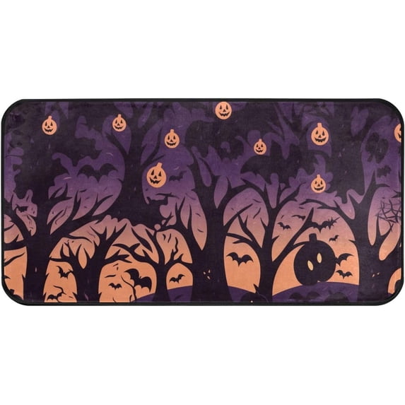SKYSONIC Area Rug Halloween Forest Bat Print 39x20 Inches, Small Throw Rug Carpet Anti Slip Elastic Cotton Interlayer for Kitchen Bathroom Living Room Bedroom Stain Resistant Floor Mat
