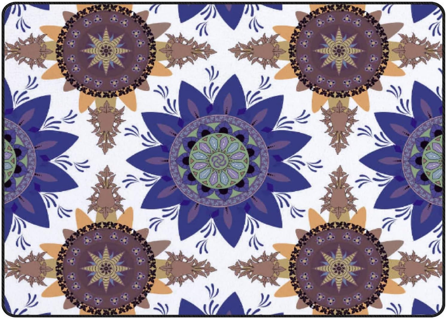 SKYSONIC Area Rug Mandala Pattern in Blue and Yellow Nursery Rug Floor ...