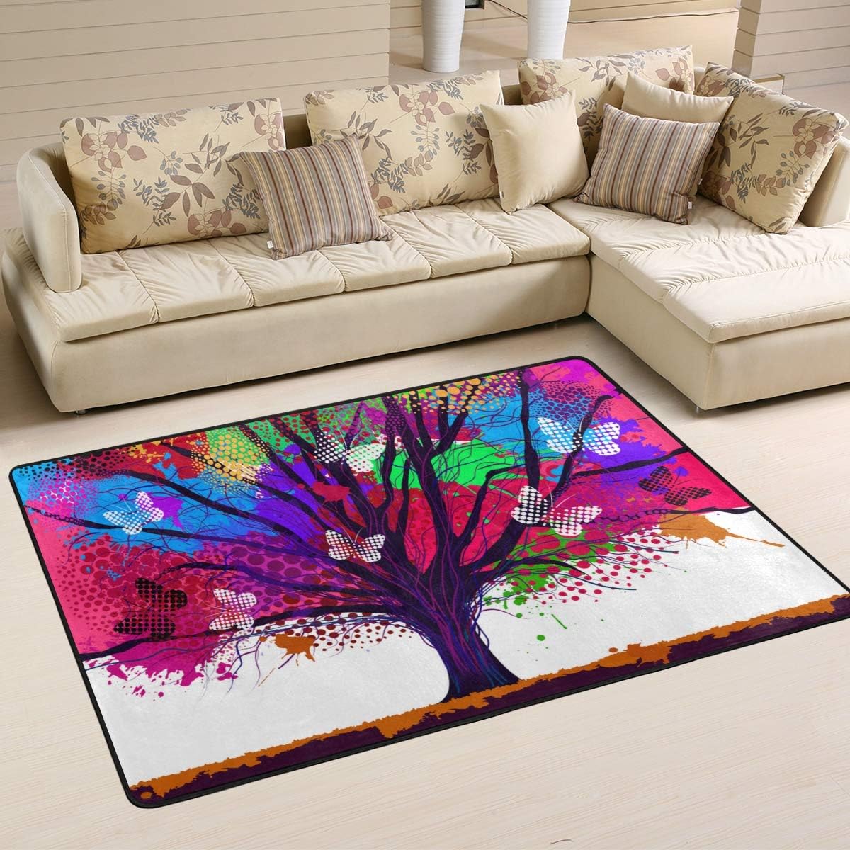 Abstract Tree Rug SKYSONIC Area Rug Pad Abstract Tree with Paint Spots Nursery Rugs Floor ...