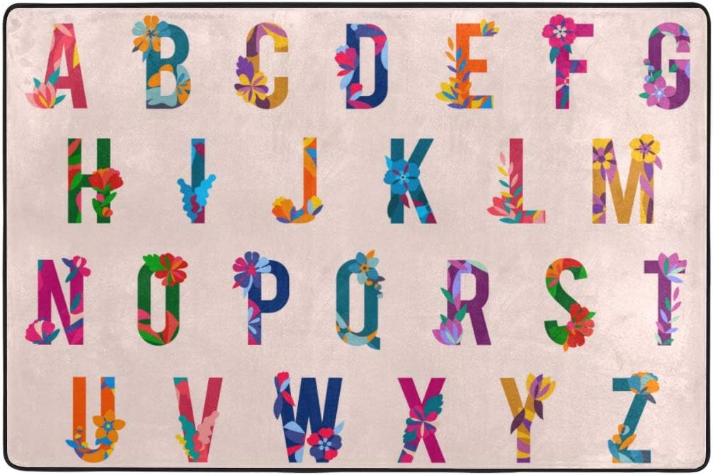 Pink Rug Alphabet SKYSONIC Area Rug Pad Colorful Alphabet Nursery Rugs Floor Mat for Kids ...