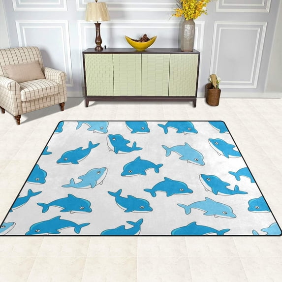 SKYSONIC Area Rug Pad Cute Dolphins Nursery Rugs Floor Mat for Kids Playing Room Living Room Bedroom, 80 x 58 inch