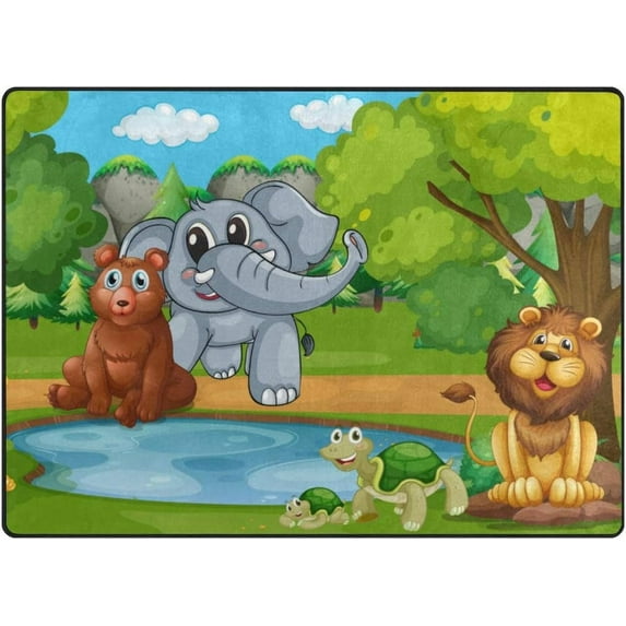 SKYSONIC Area Rug Pad Forest Animals Nursery Rugs Floor Mat for Kids Playing Room Living Room Bedroom, 80 x 58 inch