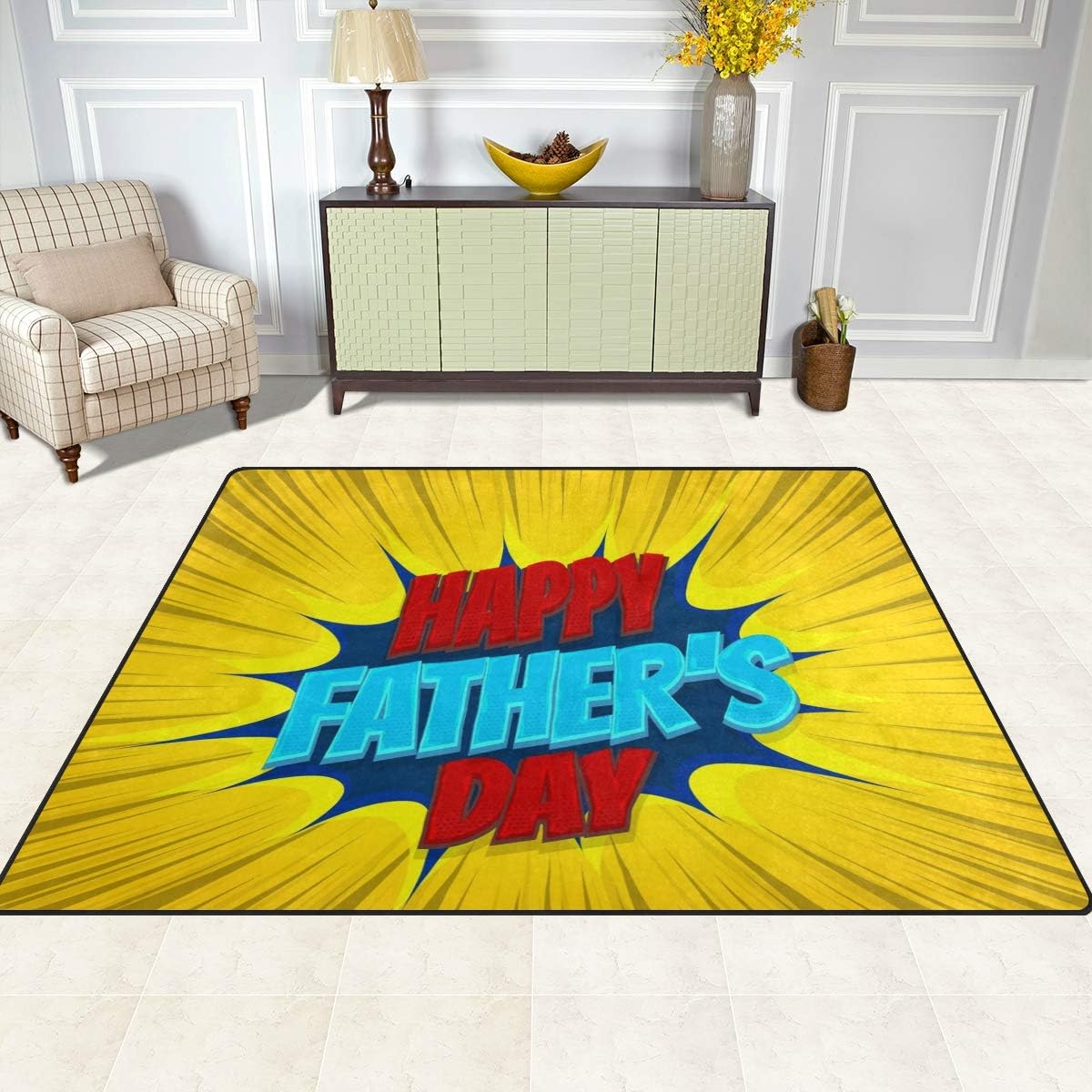SKYSONIC Area Rug Pad Happy Fathers Day Comic Pop Art Nursery Rugs ...