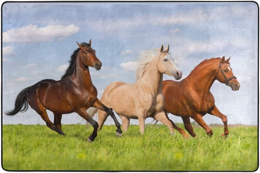 SKYSONIC Area Rug Pad Horses Running On The Grass Nursery Rugs Floor ...
