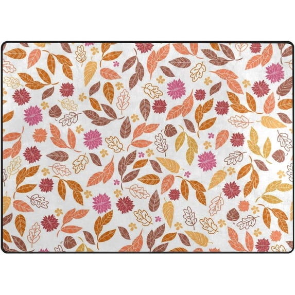 SKYSONIC Area Rug Pad Leaves and Flowers Nursery Rugs Floor Mat for Kids Playing Room Living Room Bedroom, 80 x 58 inch