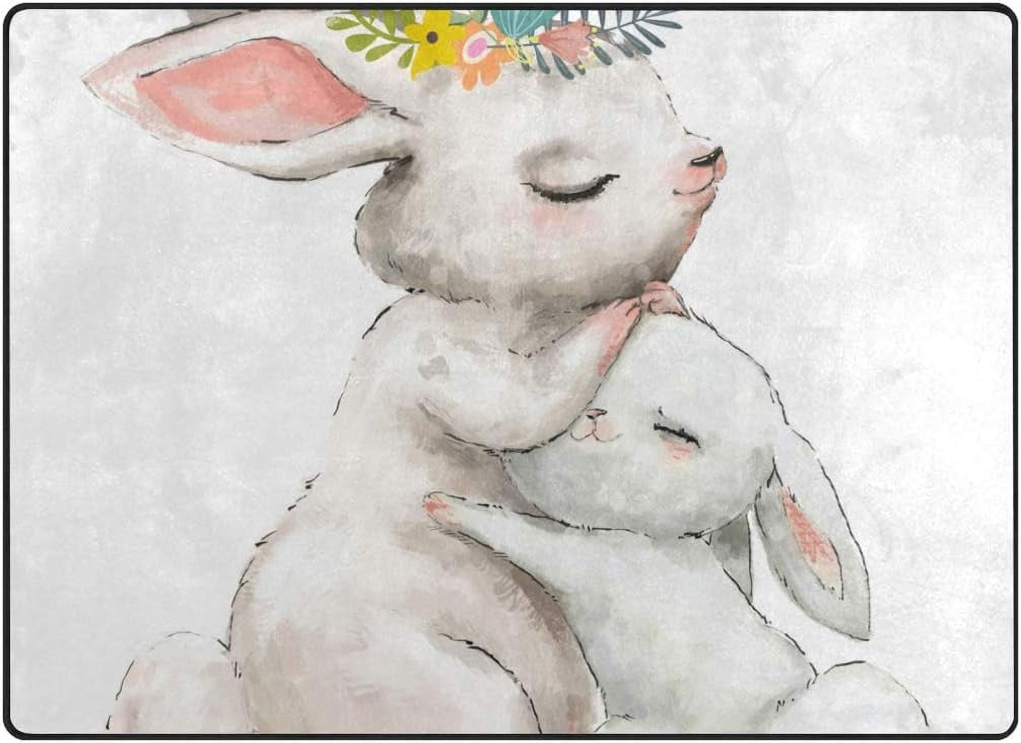 SKYSONIC Area Rug Pad Little Hare with Mom Nursery Rugs Floor Mat for ...