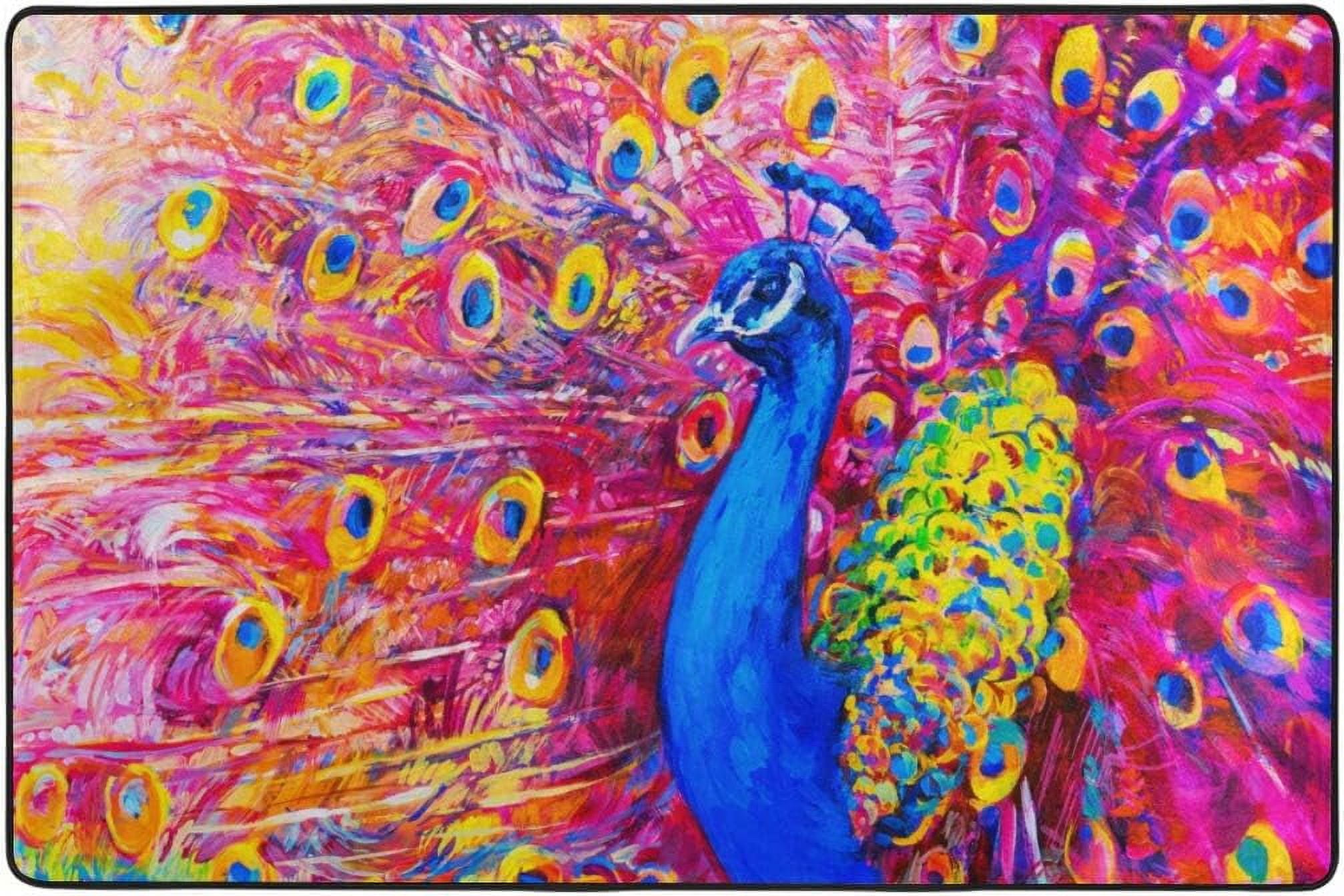 SKYSONIC Area Rug Pad Watercolor Peacock Nursery Rugs Floor Mat for ...