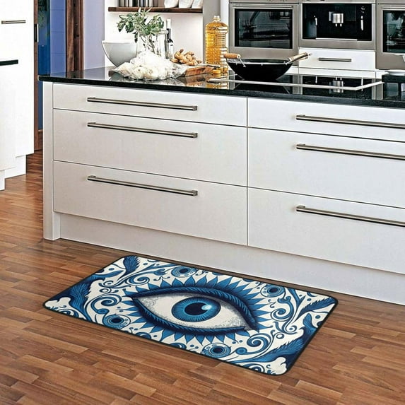 SKYSONIC Area Rug Rectangular (Blue Evil Eye), 39x20 Inches Carpet Anti Slip Elastic Cotton Interlayer for Kitchen Bathroom Living Room Bedroom Stain Resistant Home Decor Floor Mat