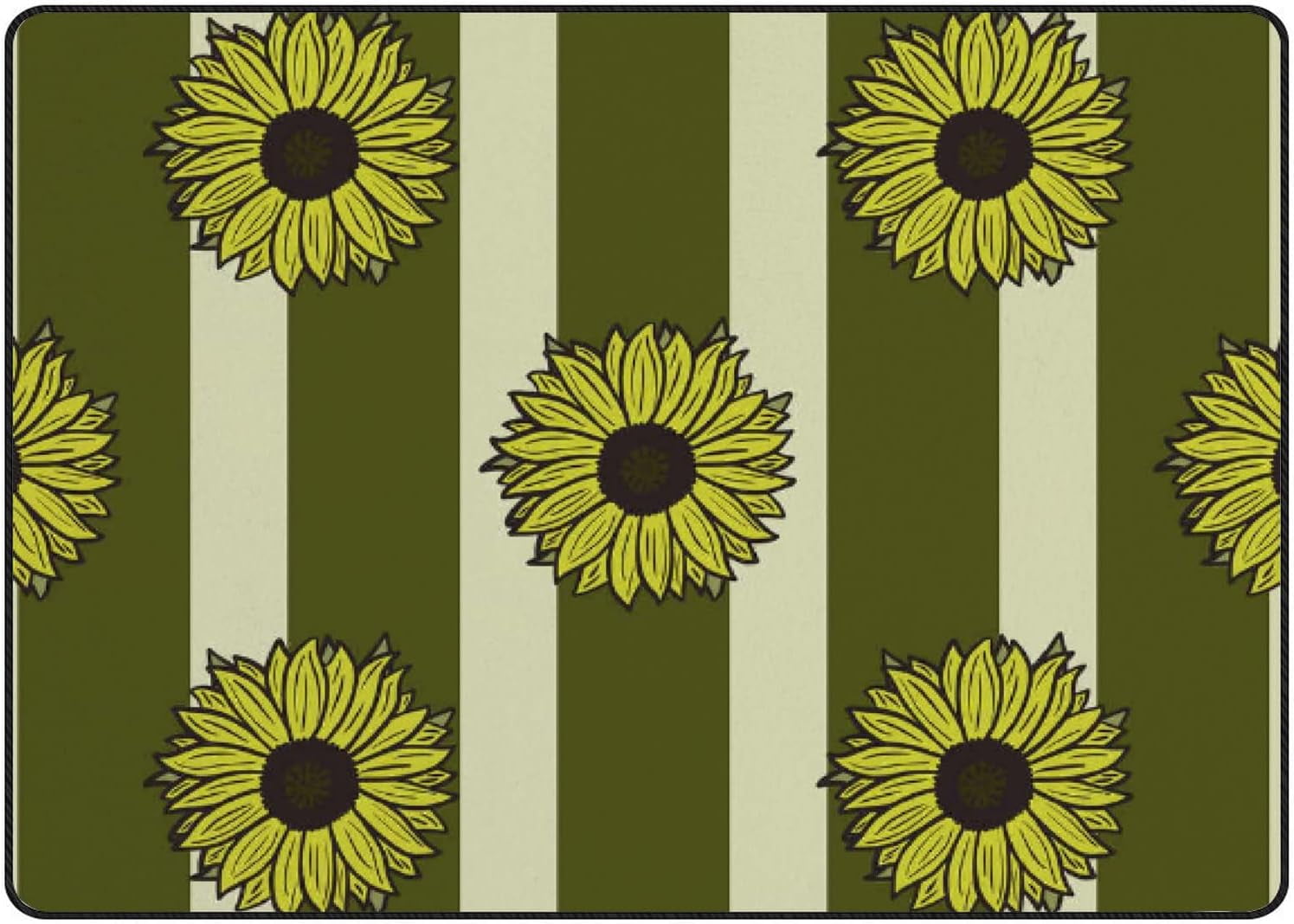 SKYSONIC Area Rug Retro Strip Texture with Sunflowers Nursery Rug Floor ...