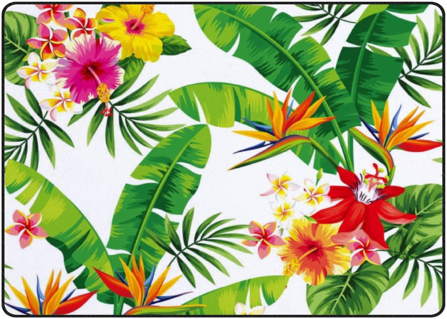 SKYSONIC Area Rug Summer Palm Leaves and Tropical Flowers Nursery Rug ...