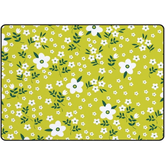 SKYSONIC Area Rug Vintage Small and Large White Flowers Nursery Rug Floor Mat Kids Playing Mat 5'x 3'3" (60 x 39 in) for Living Room Bedroom