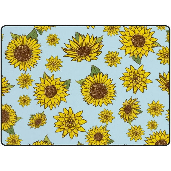 SKYSONIC Area Rug Watercolor Sunflowers on Blue Nursery Rug Floor Mat Kids Playing Mat 5'x 3'3" (60 x 39 in) for Living Room Bedroom