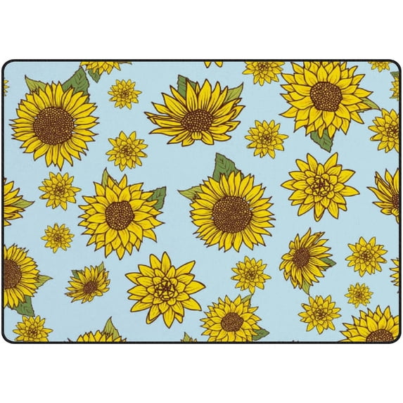 SKYSONIC Area Rug Watercolor Sunflowers on Blue Nursery Rug Floor Mat Kids Playing Mat for Living Room Bedroom, 72x48 in