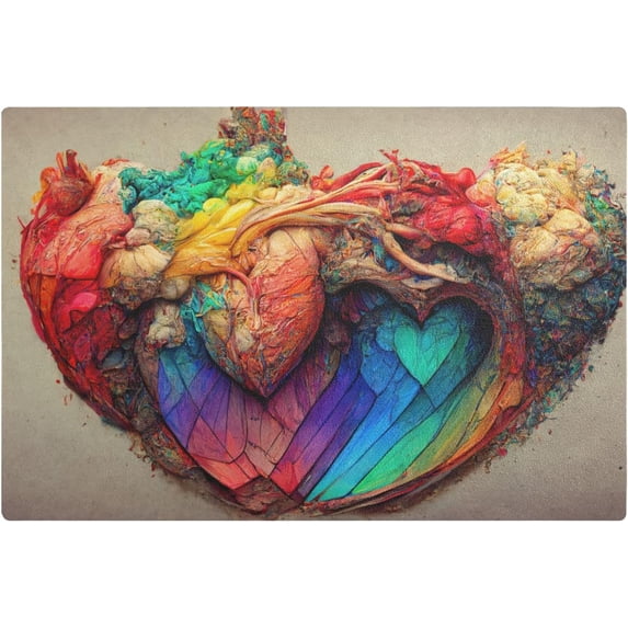 SKYSONIC Art Abstract Heart Dish Drying Mat PU Leather Drying Pad for Kitchen Counter Water Absorption Heat Resistant Home Decoration Mat 17.7×11.8 inch