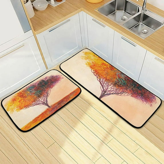 SKYSONIC Autumn Colorful Tree Kitchen Rugs 2 Pieces, Fall Landscape Floor Mat Room Area Rug Washable Carpet Perfect for Living Room Bedroom Entryway