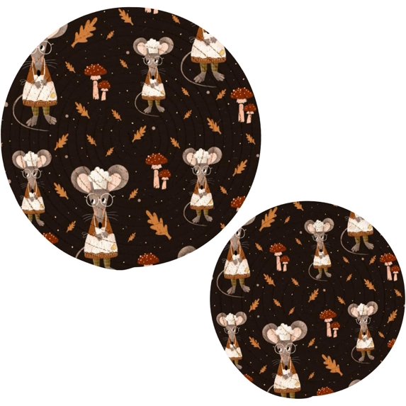 SKYSONIC Autumn Cute Mouse Pot Holders Trivets, 2 Pcs Heat Resistant Trivets, Cotton Thread Weave Mats for Hot Pads Pans Pot Bowl Teapot for Kitchen Decor
