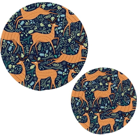 SKYSONIC Autumn Elk Deer Leaf Pot Holders Trivets, 2 Pcs Heat Resistant Trivets,Fall Cute Animals Cotton Thread Weave Mats for Hot Pads Pans Pot Bowl Teapot for Kitchen Decor