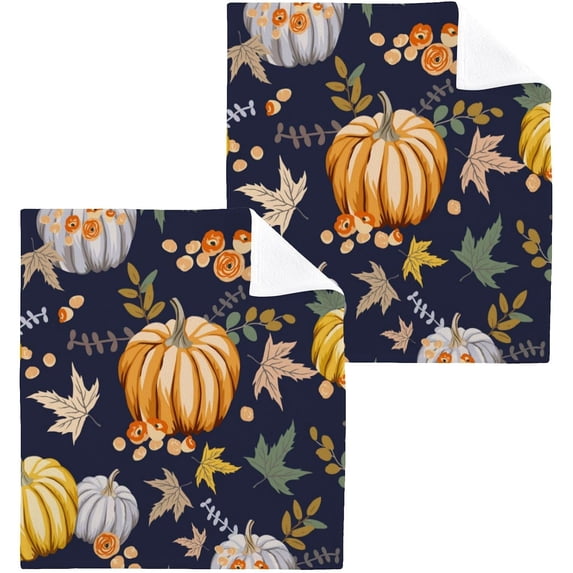 SKYSONIC Autumn Harvest Pumpkin Washcloths Set of 6, Highly Absorbent Soft Cotton Fingertip Towels for Bathroom, Kitchen, Gym, Spa, Home Decor, 12 x 12 Inch