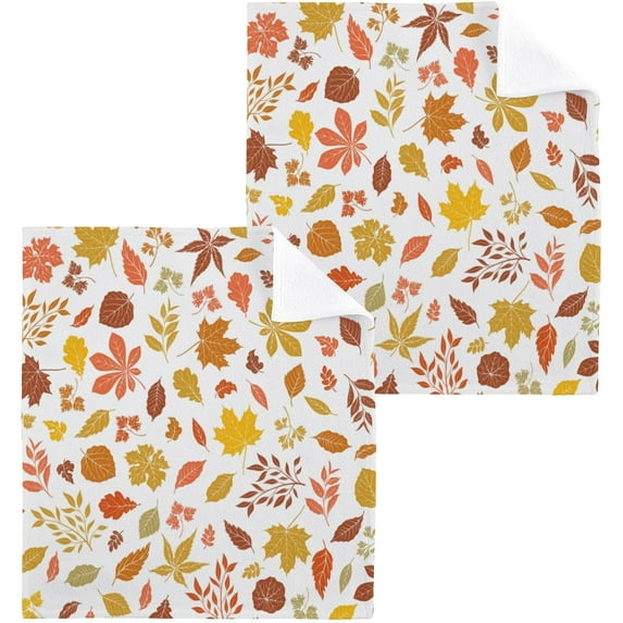 SKYSONIC Autumn Maple Leaf Washcloths Set of 4, Highly Absorbent Soft Cotton Fingertip Towels for Bathroom, Kitchen, Gym, Spa, Home Decor, 12 x 12 Inch