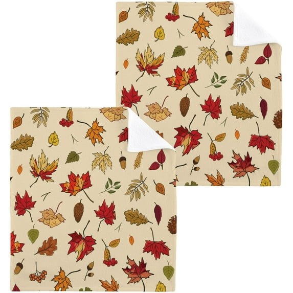 SKYSONIC Autumn Maple Leaf Washcloths Set of 4, Highly Absorbent Soft Cotton Fingertip Towels for Bathroom, Kitchen, Gym, Spa, Home Decor, 12 x 12 Inch