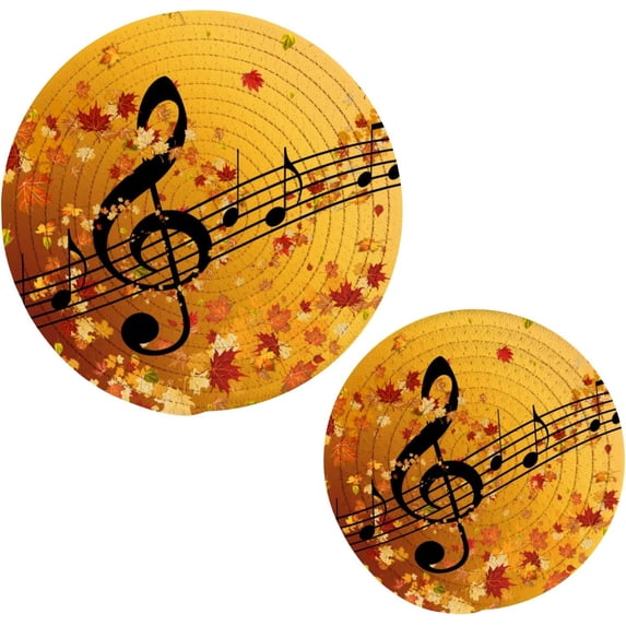 SKYSONIC Autumn Notes Maple Pot Holders Trivets, 2 Pcs Heat Resistant Trivets,Vintage Fall Cotton Thread Weave Mats for Hot Pads Pans Pot Bowl Teapot for Kitchen Decor