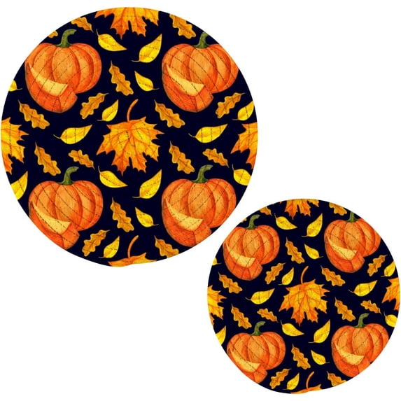 SKYSONIC Autumn Pumpkin Pot Holders Trivets, 2 Pcs Heat Resistant Trivets,Fall Maple Leaf Cotton Thread Weave Mats for Hot Pads Pans Pot Bowl Teapot for Kitchen Decor