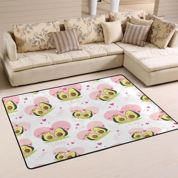 SKYSONIC Avocado Couples Non-Slip Area Rug, Valentines Day Floor Carpet Comfort Floor Mats Decor for Indoor Front Porch,Living Room, Bedroom,Kitchen,72"x48"