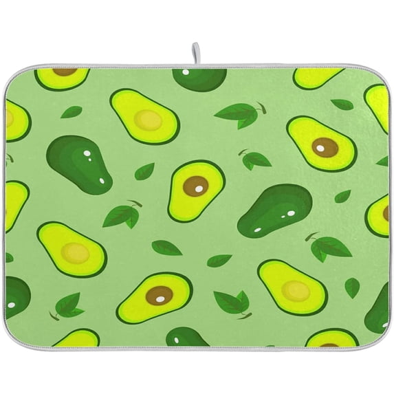 SKYSONIC Avocado Pattern Green Fruits Dish Drying Mat Kitchen Drying Pad Dish Draining Mat Dish Rack Drainer Pad 16 x 18