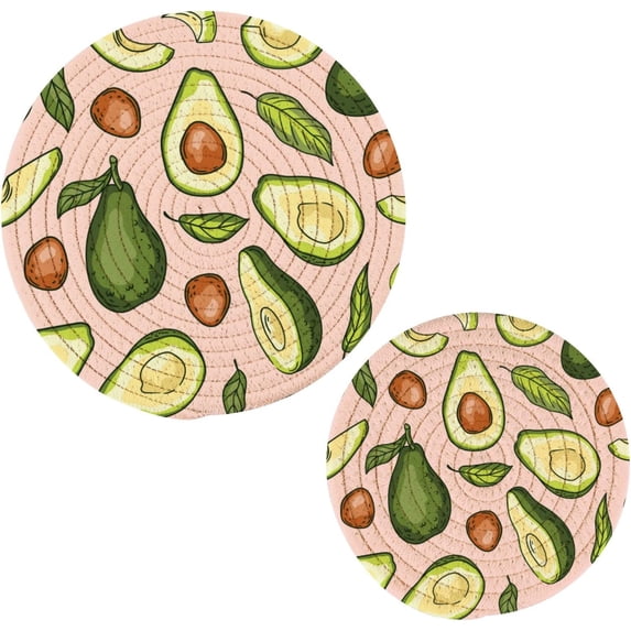 SKYSONIC Avocado Summer Friuts Pot Holders Trivets, 2 Pcs Heat Resistant Trivets, Cotton Thread Weave Mats for Hot Pads Pans Pot Bowl Teapot for Kitchen Decor