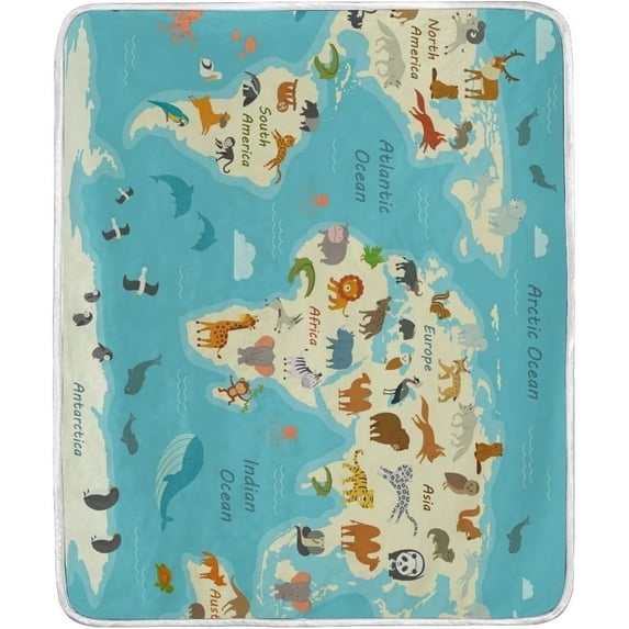 SKYSONIC Baby Kids Cozy Warm Throw Thermal Soft Bed Blanket 50x60 in Animals World Map Flannel Fleece Blanket