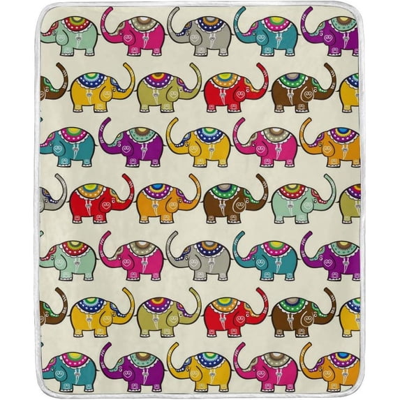SKYSONIC Baby Kids Cozy Warm Throw Thermal Soft Bed Blanket 50x60 in Ethnic Elephants Flannel Fleece Blanket