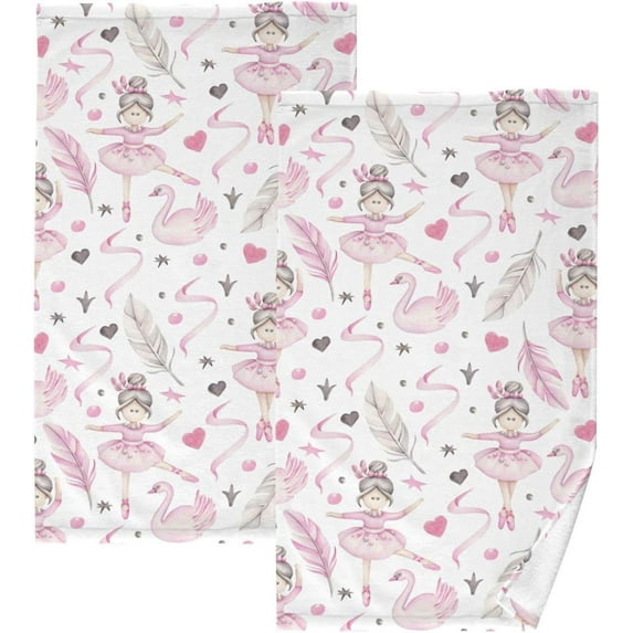 SKYSONIC Ballet Girls Hand Towels Set of 2 Ultra Soft Face Towels Highly Absorbent Cotton Hand Towel for Bathroom,Hotel,Spa, 16 x 28 Inch