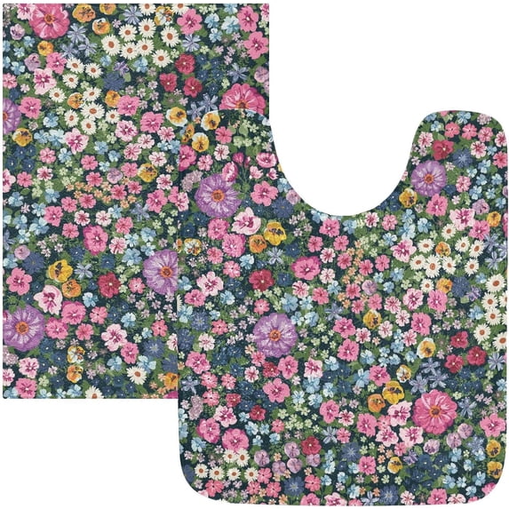 SKYSONIC Bath Mats Toiletry Mat Dense Flower Print, Fluffy Plush Absorbent Bath Rugs Carpet with Non Slip Bottom for Bathroom Floor Toilet Tub and Shower