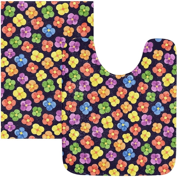 SKYSONIC Bath Mats Toiletry Mat, Fluffy Plush Absorbent Bath Rugs Carpet with Non Slip Bottom for Bathroom Floor Toilet Tub and Shower-LGBT Pride Flower