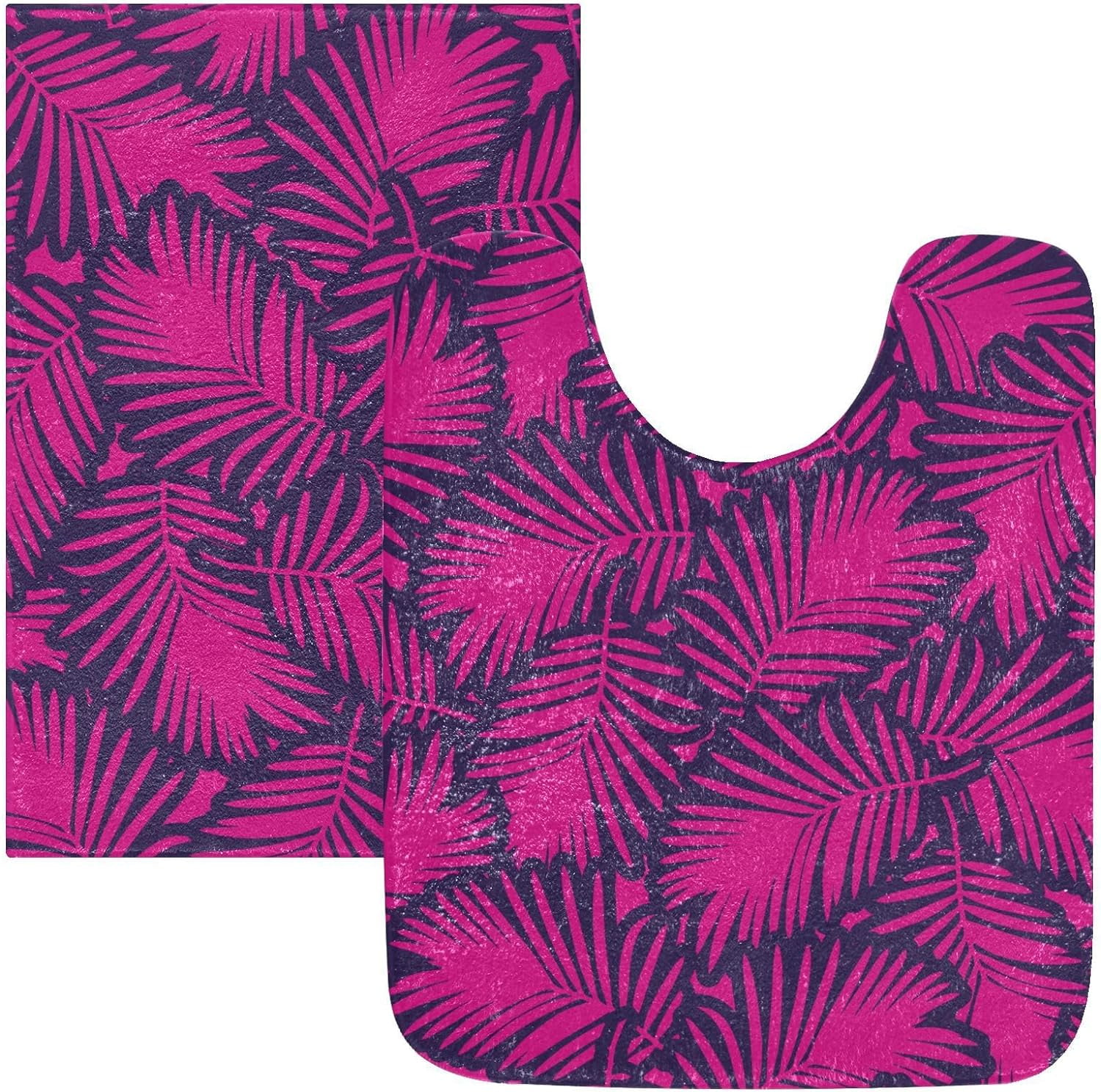 SKYSONIC Bath Mats Toiletry Mat Fuchsia Leaves Print, Fluffy Plush Absorbent Bath Rugs Carpet