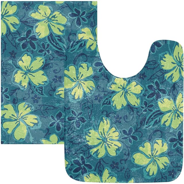 SKYSONIC Bath Mats Toiletry Mat Green Tropical Leaves Print, Fluffy