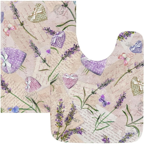 SKYSONIC Bath Mats Toiletry Mat Vintage Lavender Letters Print, Fluffy Plush Absorbent Bath Rugs Carpet with Non Slip Bottom for Bathroom Floor Toilet Tub and Shower