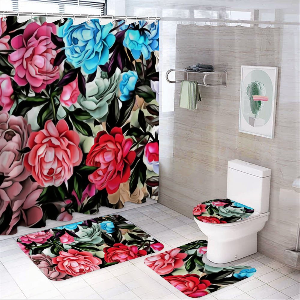 SKYSONIC Bathroom 4 Pieces Set Shower Graphics,Toilet