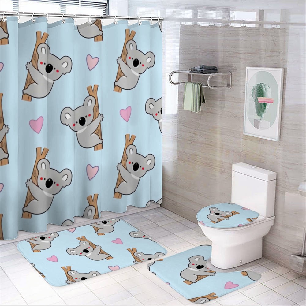 SKYSONIC Bathroom 4 Pieces Set Shower Curtain,Cute Cartoon Koala Bear