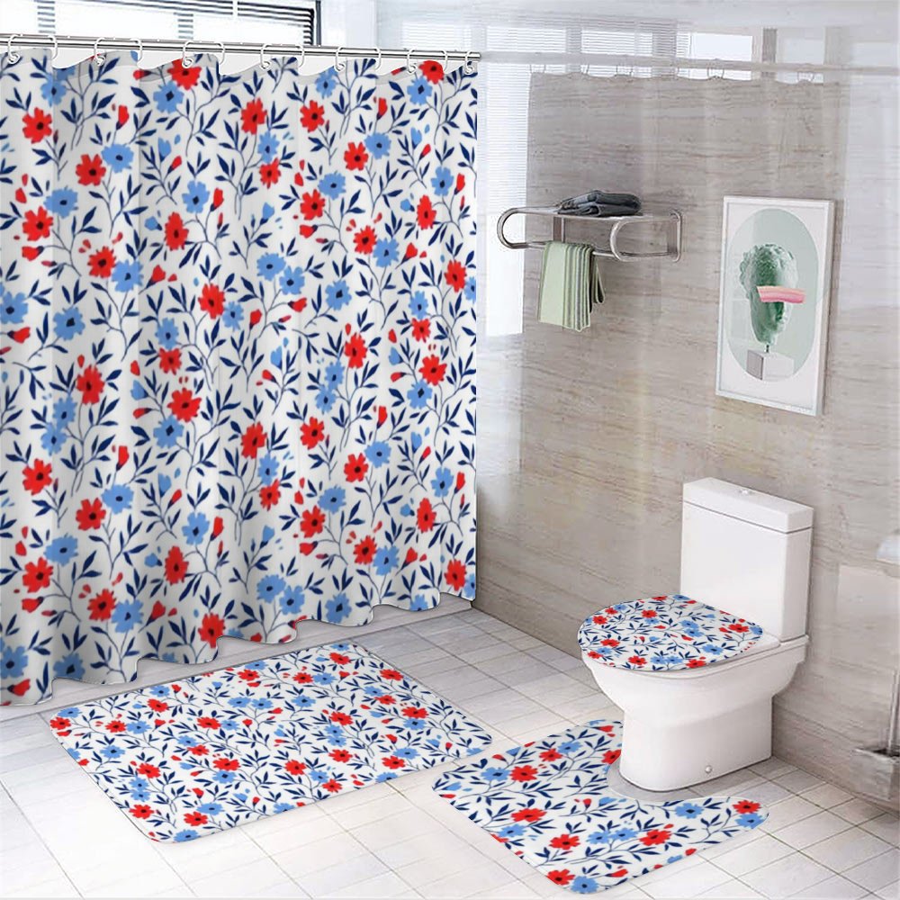 SKYSONIC Bathroom 4 Pieces Set Shower Curtain,Cute Floral Pattern