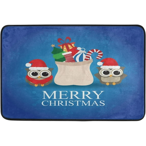 SKYSONIC Bathroom Doormats,Water Absorbent Non-Slip Carpet,Thick Machine Wash Rug Mat for Bathroom Kitchen Floor Size 23.6x15.7 inch Christmas Cute Owl