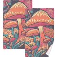 thumbnail image 1 of SKYSONIC Bathroom Hand Towels 2 PCS Retro Style Mushroom Print, Cotton Bath Towels Lightweight Quickdry for Bathroom Ktichen Travel Gym, 16"×28", 1 of 7